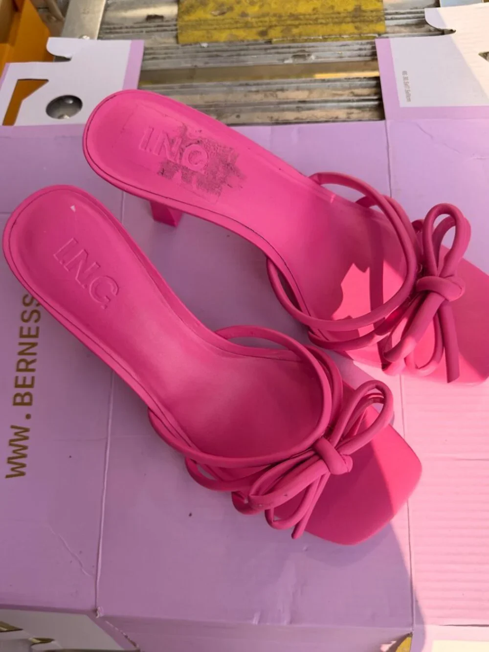 INC International Concepts Hot Pink Strappy Bow Mule Heels | Size 8.5
